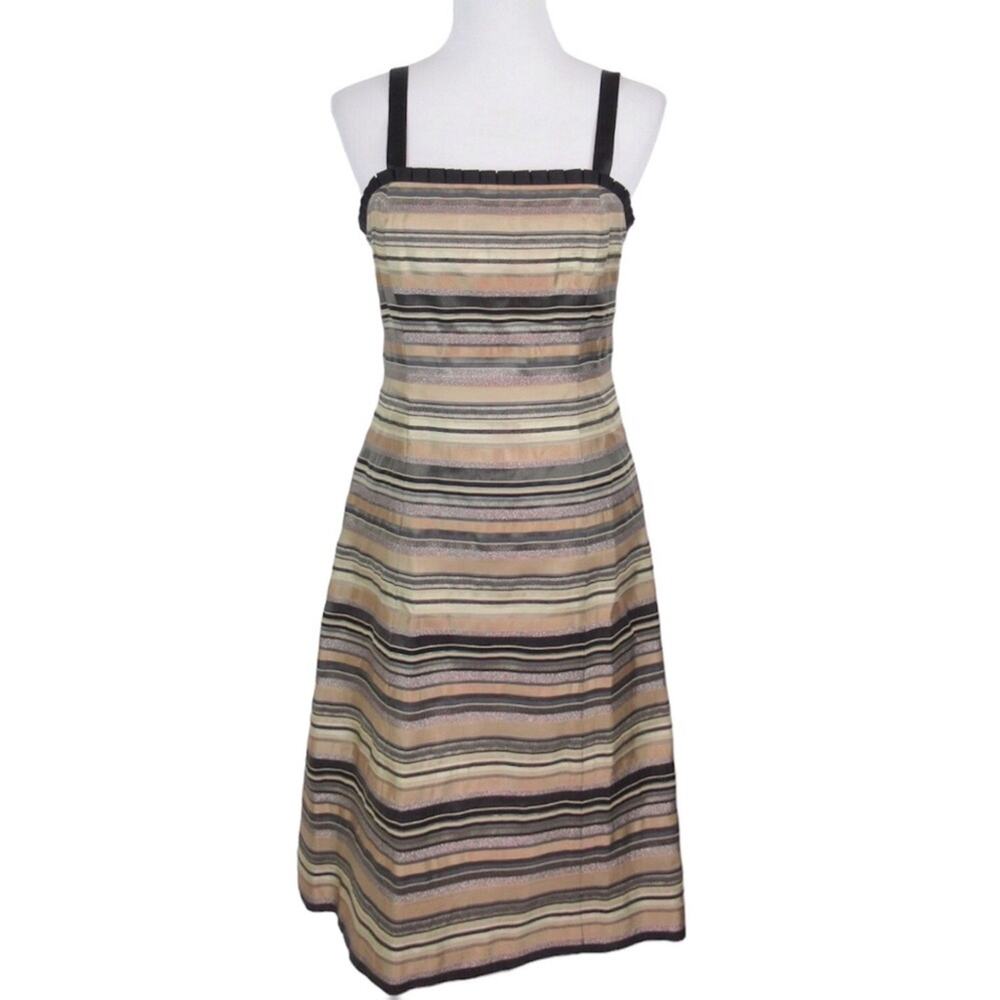 KIR Vintage Taupe & Black Ribbon Sheath Dress Women’s Size 10